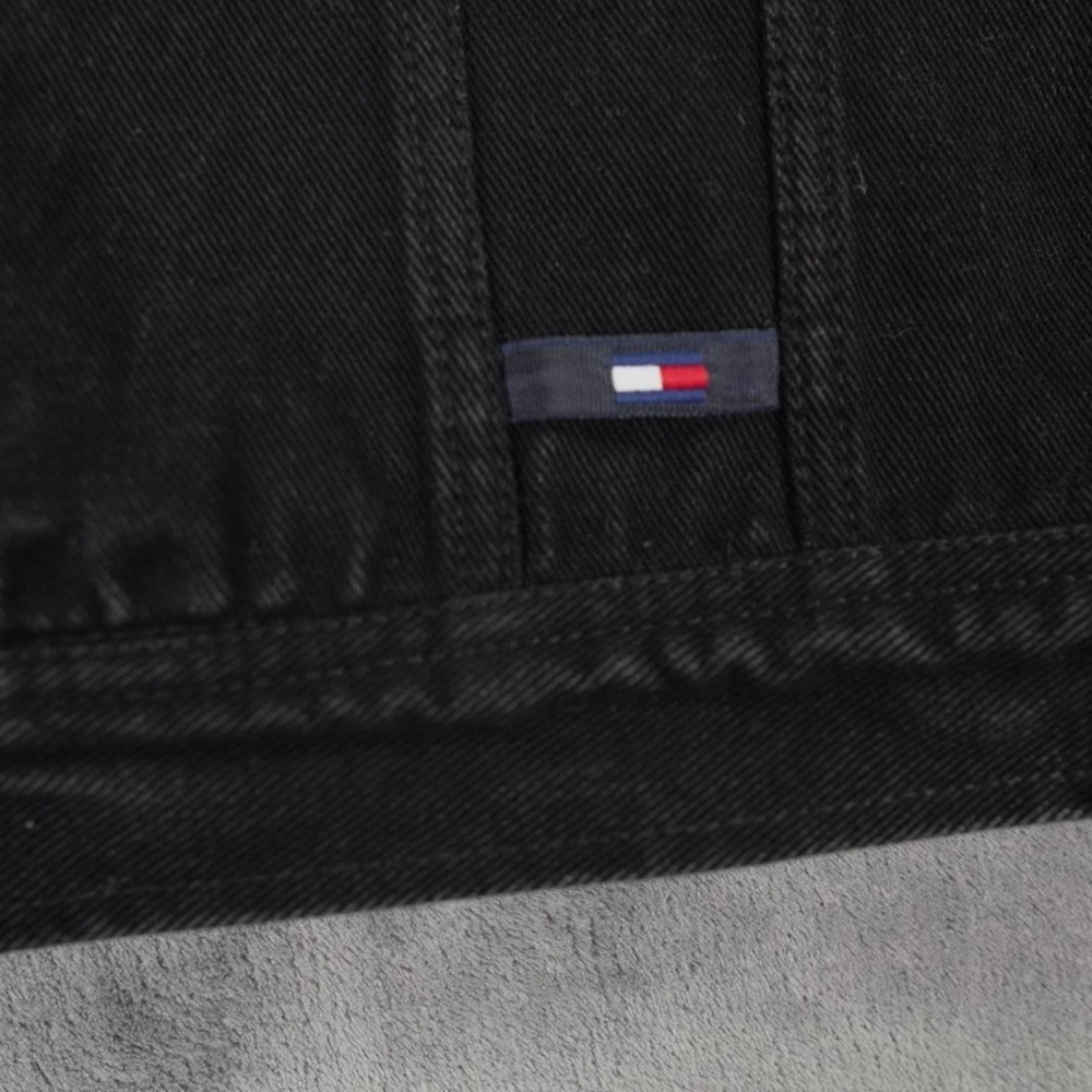 Y2K Tommy Jeans Denim Jacket Men XL Black Trucker Cotton Classic Logo Western - Picture 11 of 13